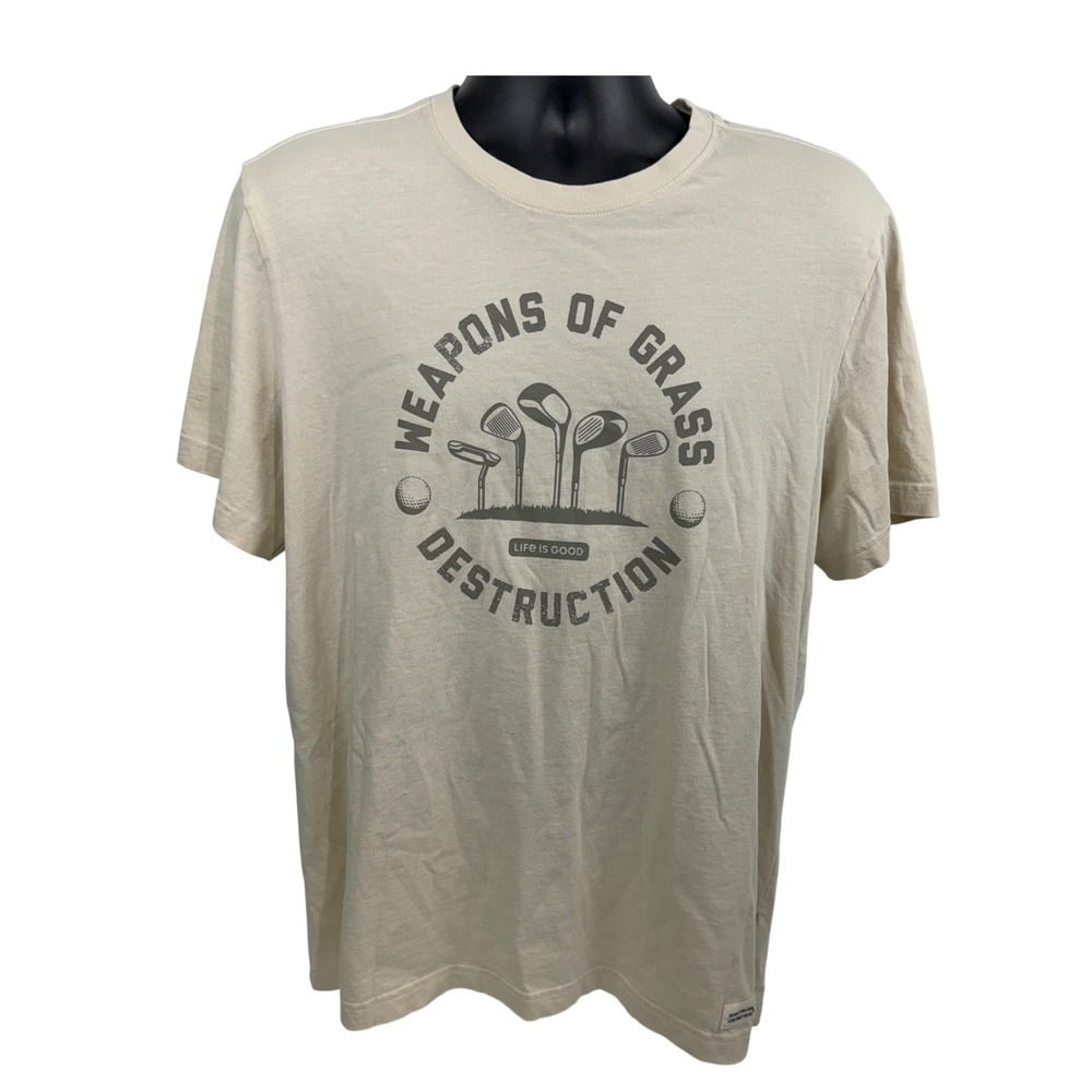 Life is Good Mens Large Weapons of Grass Destruction‎ Golf Crusher T-Shirt Cream - Picture 2 of 11